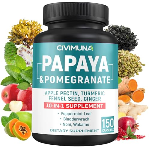 CIVIMUNA Papaya Capsules with Papaya, Pomegranate, Apple Pectin and More - 150 Capsules for 5 Months Supply