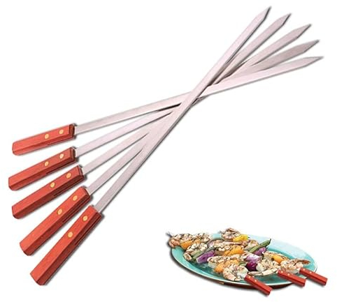WARESHARK 4 spiedini piatti per kebab in acciaio inox, grandi spiedini per barbecue turchi, resistenti e riutilizzabili, perfetti per kebab, kebob, shish, 10 mm di larghezza