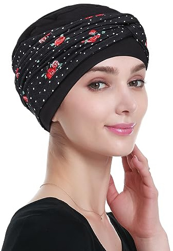 Alnorm Chemo Headwear, Chapeau d'été en bambou pour femmes, Couvre-chefs foulard turban pour dames, rose/noir, taille unique