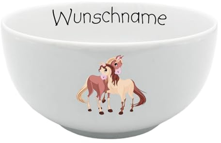 Doriantrade Müslischale Kinder Porridge Schale Porzellan Pferde 2 personalisierbar mit Wunschname Name Kindergeschirr mit Namen personalisiert