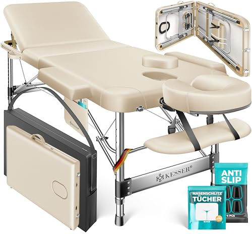 KESSER® Mobilt massagebord fällbart & höj- och sänkbart 3 zoner massagebädd massagebord kosmetiskt bord brett terapibord aluminium + 10x ansiktsstöd med nackstöd armstöd & väska