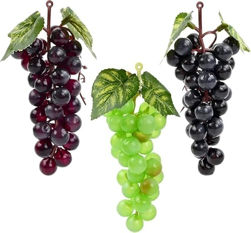 Volumoon 3 piezas de uva artificial realista – Simulado de plástico decorativo para cocina, fiesta de boda, decoración