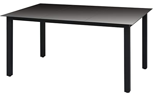 ULUYYUC Campingtisch Partytisch Klapptisch CafetischGarten-Esstisch Glas Aluminium 150 x 90 x 74 cm Schwarzgeeignet für Balkone, Terrassen und Laubengänge