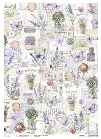 Ciao Bella Motiv-Strohseide Morning Provence Purple Fields A3 Papier für Decoupage Scrapbooking säurefrei für Holz Metall Kunststoff Glas Keramik Terrakotta Sommer Kollektion kreative Bastelarbeiten