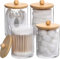 Makrina Store, Dispensador de Algodón, 4 piezas, Organizador de Bastoncillos, Almohadillas Desmaquillantes, Organizador de Baño, Contenedor Acrílicos Transparentes, Tapa Bambu, Hisopos, Almacenamiento