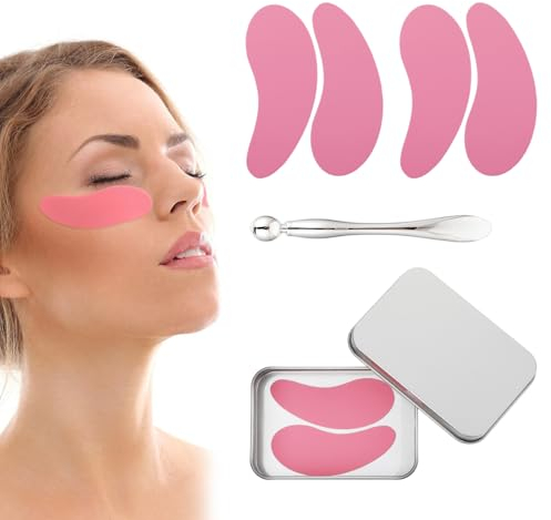 Andibro 2 pares de almohadillas reutilizables para los ojos de silicona, en caja de almacenamiento de alta calidad, almohadillas ecológicas para los ojos con aplicador de crema de ojos de metal