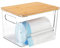 JYPS Trash Bag Dispenser Holder, Extra Large Stackable Garbage Bag Organiser Storage with Bamboo Lid, Acrylic Bin Bag Plastic Bag Storage for Under Sink, Cabinet,Kitchen,Laundry (Bamboo Lid)