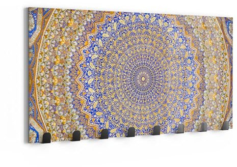 DEQORI Wandgarderobe Glas & Metall | Motiv Orientalische Pracht | 60x30 cm | Design Haken-Leiste modern | Garderoben-Paneel für Flur, Wohnzimmer & Schlafzimmer | magnetisch & beschreibbar