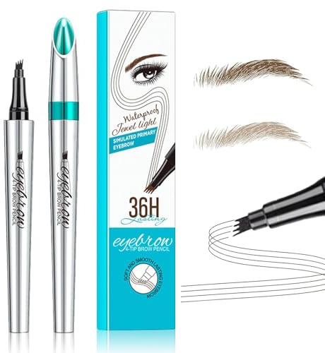 mohito Lapiz Cejas 4 Puntas,lapiz perfilador cejas microblading, Lápiz de Cejas Impermeable, Adecuado para cejas resistentes al agua, al sudor, duraderas y naturales (marrón oscuro + marrón claro)