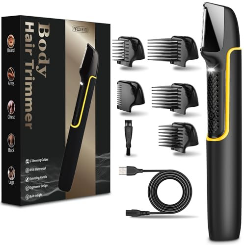 RAOYAN Intimrasierer Mann, V-förmige Trimmklinge Körperrasierer Herren Erweiterbar Rückenrasierer, Intim Rasierer Männer Bodygroom Rasierer mit 5 Aufsteckkämme für Körper, Rücken, Leiste und Hoden