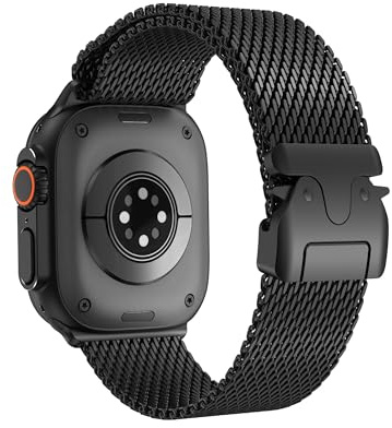 ELETTRONEO BM2 Armband for Apple Watch Band Milanaise Ultra 3 2 49mm, Series 11 10 46mm, 9 8 7 45mm 41mm, SE 6 5 4 44mm 40mm, 3 2 1 42mm 38mm, Damen Herren Strap iWatch, Titan Schwarz