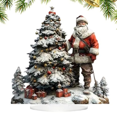 Ruwshuuk de resina de Papá Noel, decoración de Papá Noel | Figura navideña acrílica 2D con árbol de Navidad,Decoración de bandeja escalonada, adorno de escritorio de Navidad de granja impermeable para