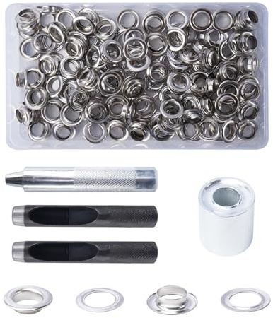 Luabue 140 Kit de Ojales Metalicoso con Herramienta Ojales Metalicos Ojales Metalicos 10mm Ojales para Lonas Tela Cuero Carpas Cinturón Manualidades Toldos Lonas Ojales Ropa (10mm)