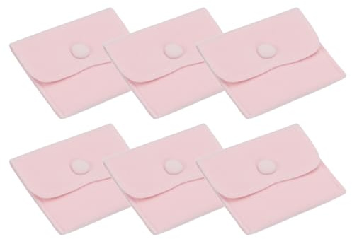 PATIKIL 10 x 8 cm smyckepåse, 6 st mjuka sammetspåsar med tryckknapp bärbar förvaring för ringar halsband armband örhängesklocka, ljusrosa