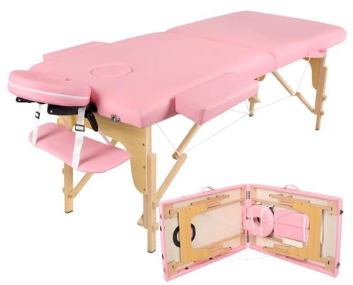 Higliocas Mesa de masaje portátil para pestañas, cama de masaje plegable rosa de 2 zonas con bolsa tejida para tatuajes, depilación con cera, spa y terapia física