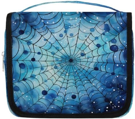 Trousse de toilette à suspendre en toile d'araignée bleue, trousse de toilette de voyage, trousse de toilette pour cosmétiques, accessoires de maquillage, trousse de douche étanche, pochette de beauté