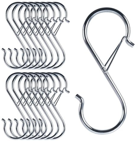 Yphzmtz 15 Stück S Haken zum Einhängen, Silber Edelstahl Anti-Drop Haken mit Sicherung für Kleiderstange Küche Werkstatt Badezimmer Garten Schlafzimmer Draussen