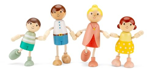 Woet Wooden Doll house Family Set for Kids Age 3+ – 4 Small Wooden Puppets – Dolls Playset – Pretend & Imaginative Play Figures – Dollhouse Accessories – Role Play Toy Gift for Boys and Girls