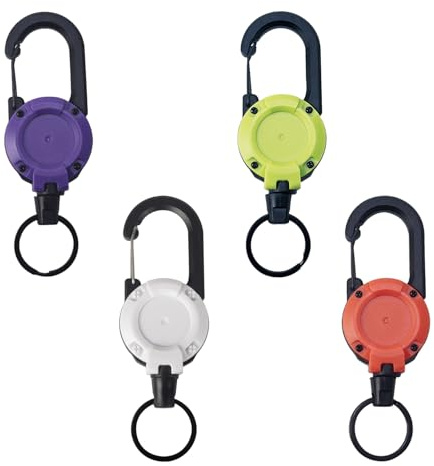 AMONENZ 4 Pièces Porte Badge Enrouleur, Anti-Perte Porte-Clef Retractable, Créatif Porte Clef Ceinture Rétractable, avec Câble Métallique de 64 cm, 4 Couleurs, pour Pêche, Voyages