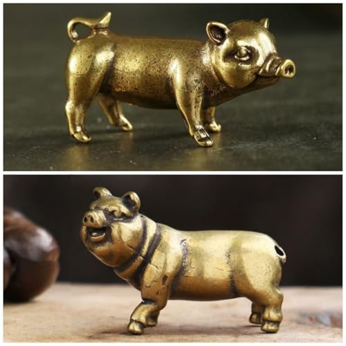 MHYGKTXRA 2 Stück Schweine-Messing-Statuen, kleine Messing-Statue, Ornament, Tierfiguren, Heimbüro-Dekoration, Metall, Schreibtisch-Ornament, Wandkunst, Geschenke, Schweinchen