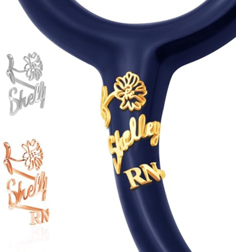 Personalisierte Stethoskop Name Tag benutzerdefinierte Stethoskop ID Charm Zubehör für Krankenschwester Arzt Tierarzt, Edelstahl graviert Stethoskop ID Tag für medizinische (Blume)