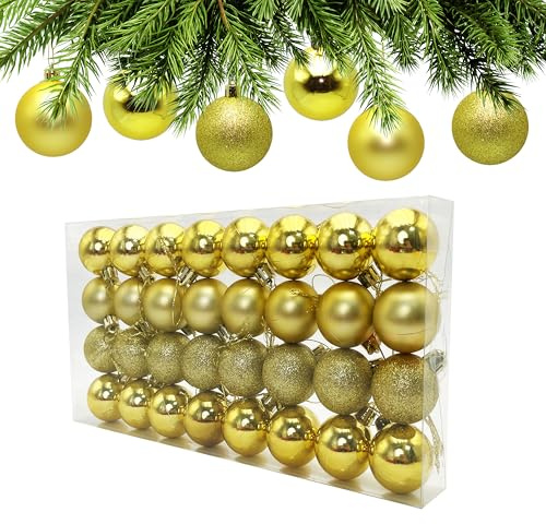 Aitodos Lot de 32 Boules de Noël, 4 cm, Dorées, Idéal pour Décorer Arbre de Noël, Vos Fêtes, Votre Intérieur et Votre Extérieur, Joyeux Noël