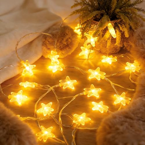 Songlypian Guirnalda Luces Exterior,6M 40LED Estrella Guirnalda Luces,Cadena de Estrellas para Decoración Navidad,Interior, Luces Navidad Exterior,Fiesta, Habitación, Jardín, Boda, Blanco Cálido