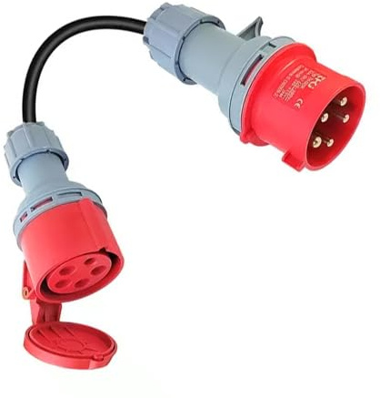 CEE Adapter 32A Auf 16A, Starkstrom Adapter mit 50 cm Kabel, IP44 Schutz, 5-polig, Starkstrom Verteiler 400V, Adapter für Elektroauto Zubehör für Werkstätten Industrie und Baustellen