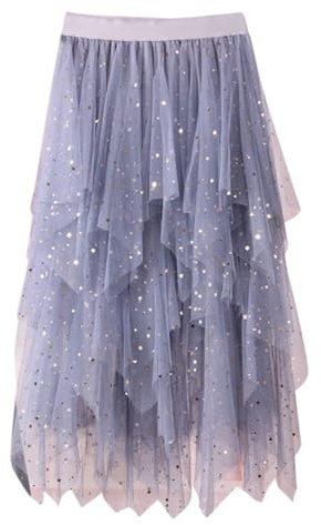 Raopuzi Falda Lentejuelas Mujer Faldas Largas de Tul Irregular Falda Tutu Mujer para Halloween, Bajo La Faldas En Capas Cintura Elástica Casual de Gasa Negra, Elegante Vintage para Ballet Prom Party