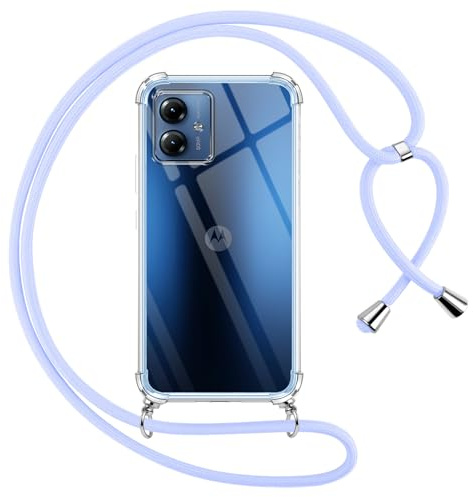 Pnakqil Funda para Motorola Moto G14 con Cuerda, Carcasa Transparente Silicona Colgar Collar Correa de Cuello Cadena Cordón para Motorola Moto G14 6,5 Fundas, Morado