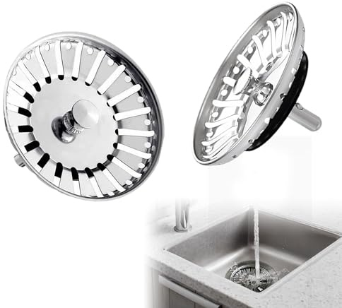 2PCS 84mm Kitchen Sink Plug Strainer 304 Stainless Steel Strainers Sink Strainer Plug Silver Sink Drain Strainer Stopper for Food Hair Catcher Kitchen Sink Plug Replacement