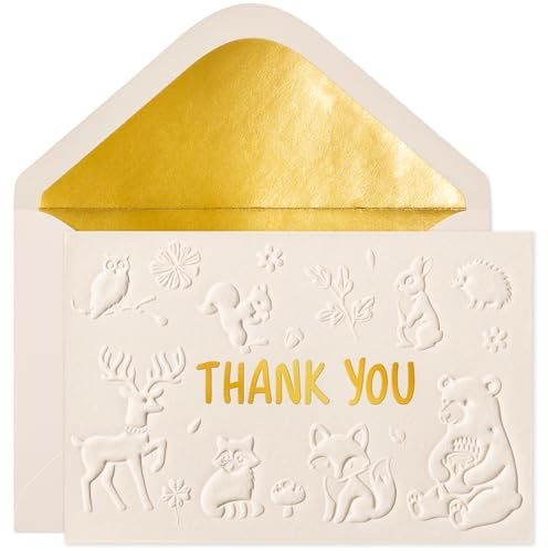 Crisky Woodland Baby Shower Thank You Cards 50-Pack 4x6 Inch - Embossed Forest Animal Patterns Heavy 300gsm Cardstock with Gold Foil Envelopes & Stickers for Baby Shower/Birthday