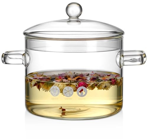 HEALEEP Tazón de Vidrio Transparente para Microondas 1350 Ml con Tapa Ventilada, Olla Sopera Resistente al Calor para Frutas y Verduras, Recipiente de Cocina Apto para Estufa