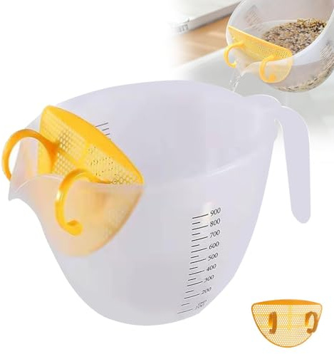 Vaso Medidor De Líquidos Con Colador, Asa Y Filtro Extraíble - Graduaciones Claras, Gran Capacidad De 1 Litro | Vaso Medidor De Plástico Para Lavar Arroz, Cocinar Y Hornear,A