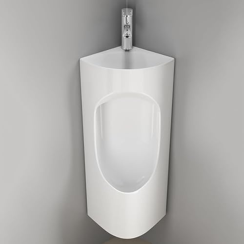Orinatoio angolare 2-in-1 per bagni maschili, Orinatoio in ceramica con rubinetto per acqua calda e fredda e lavabo integrato, Ideale per garage, abitazioni private, bar o bagni pubblici(White)