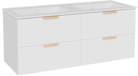 Vente-unique - Mueble de baño con Doble Lavabo Avoreli - L 120cm x A 46cm x H 50cm - melamina - Blanco