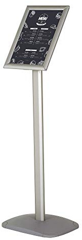 DISPLAY SALES A4 Sign Holder Premium Silver | Display Stand with Weighted Aluminium Base Plate | Snap Frame Poster Holder for A4 Inserts | Floor Standing Menu, Information and Welcome Sign Stand
