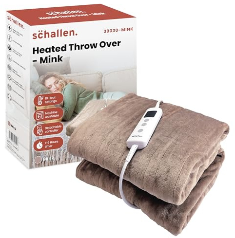 Schallen 120x160cm Soft Heated Warm Throw Over Blanket with Timer and 10 Heat Settings (Mink Beige)