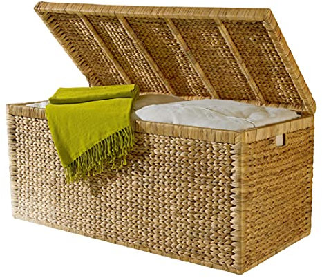 ARTRA XXL große Truhe mit Klappdeckel 110 cm, natur, Wasserhyazinthe atmungsaktiv, BSCI, edel verarbeitet, Handarbeit, nachhaltig, nachhaltige Aufbewahrungsbox mit Deckel Aufbewahrungstruhe