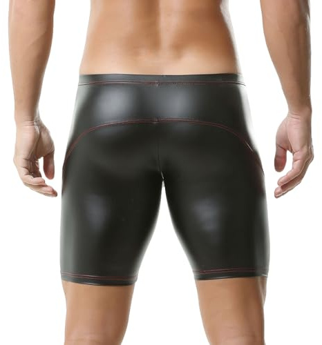 YUFEIDA Men's Wet Look Boxers Shorts Faux Leather Half Tights Leggings Swimwear Trunks Pants(L)