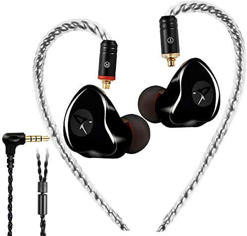 Famedy In Ear Monitors,Wired Earbuds Earphone Dual Drivers Headphone with MMCX Detachable Cables,Noise-Isolating in-ear Monitors for Musicians Sweatproof Sports Headphone, Hifi Stereo (Black, no Mic)