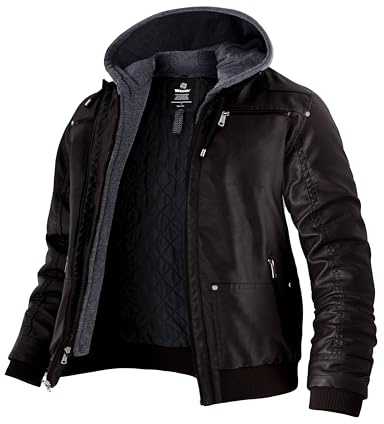 Wantdo Cazadora Piel con Capucha Chaquetones de de Vestir Chaqueta Invierno Chaqueta Para Café Oscuro(Gruesa) L