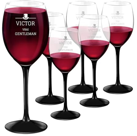 Maverton 6 Verres personnalisés à vin rouge et blanc | Cadeau d’anniversaire parfait pour hommes, 330 ml Verres à vin pour amateur de vin, Verre transparent, Gentleman