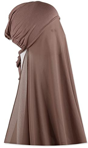Faticinfa Muslim Women Instant Chiffon Hijab with Tie Back Under cap Fashion Solid Color Soft Chiffon Scarf With Hijab Inner Cap (Pine Bark)