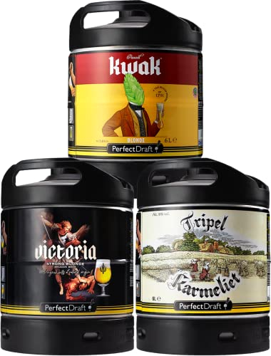 PerfectDraft Pack 3 fûts de bière de 6 litres - Compatibles avec la tireuse 15 euros de consigne INCLUS (Victoria - Tripel Karmeliet - Kwak Blonde)