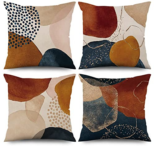 ASDCXZ 4 stycken örngott boho 45 x 45 cm, modern minimalistisk abstrakt konst sol beige blå dekorativ kudde örngott örngott tvättbar polyester lin textil stoppning örngott