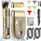 Bestauty Glatzen Rasierer Herren Folienrasierer Herren T-förmiger Trimmer Barttrimmer Haarschneider mit 2 Schneidekopf 2 USB-C-Ladekabel Wasserdicht Vollmetall, Geschenk Mann, 3 in 1 Pflegeset A Gold