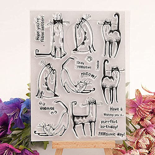 Cute Cats Stretched Cats Lazy Cats Clear Stamps Transparent Silicone Stamp Album Cards Rubber Stamp for Card Making Decoration and DIY Scrapbooking