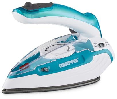 GEEPAS Travel Steam Iron | Clothes Dry & Steam Press | 55s Fast Heat-Up Foldable Handle | Teflon Soleplate Adjustable Temperature Dual Voltage | 80ml Tank, 12g/Steam Output | 2 Year Warranty 1100W