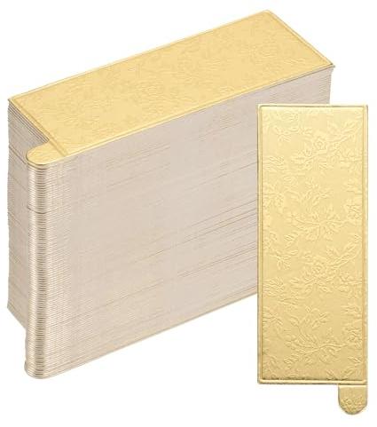 sourcing map 200pcs Mini Cake Boards, Mousse Cake Cardboards Rectangle Cake Bases Plates Cupcake Dessert Displays Base Tray for Cupcakes, Cakes, Pastries, Dessert Base(Floral Gold)